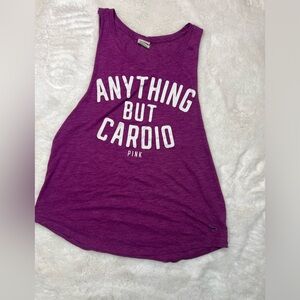 Anything but Cardio Pink tank top purple. Workout gym shirt